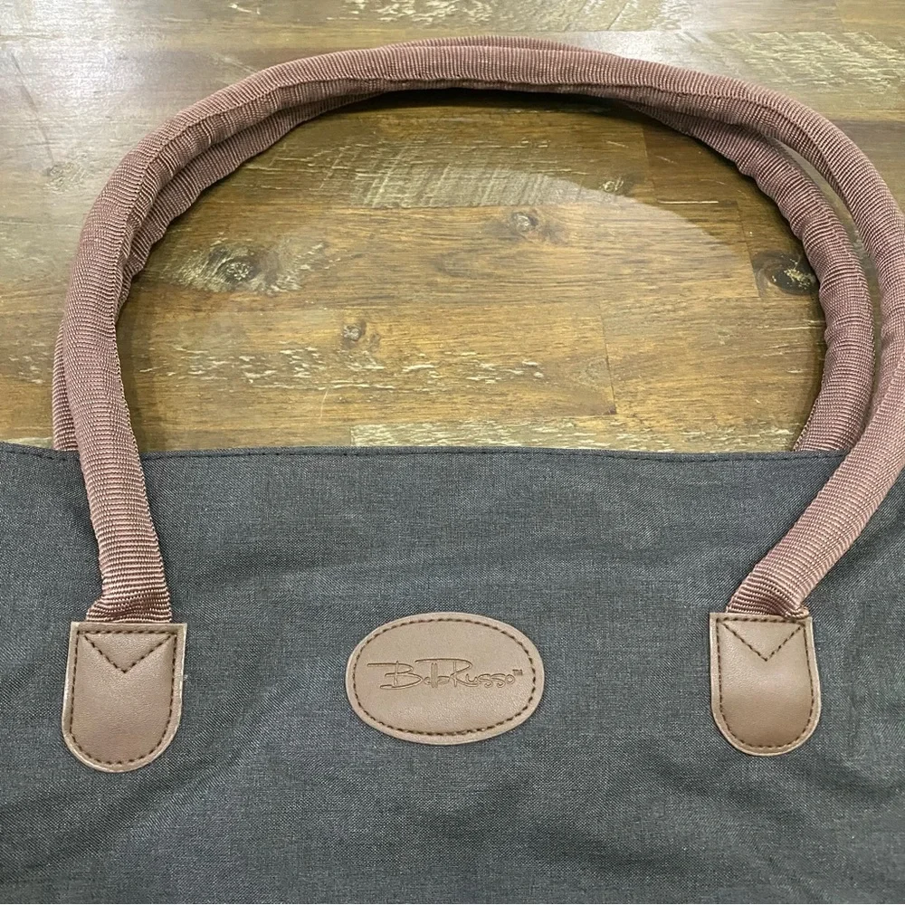 Bella Russo gray and brown canvas large travel tote bag